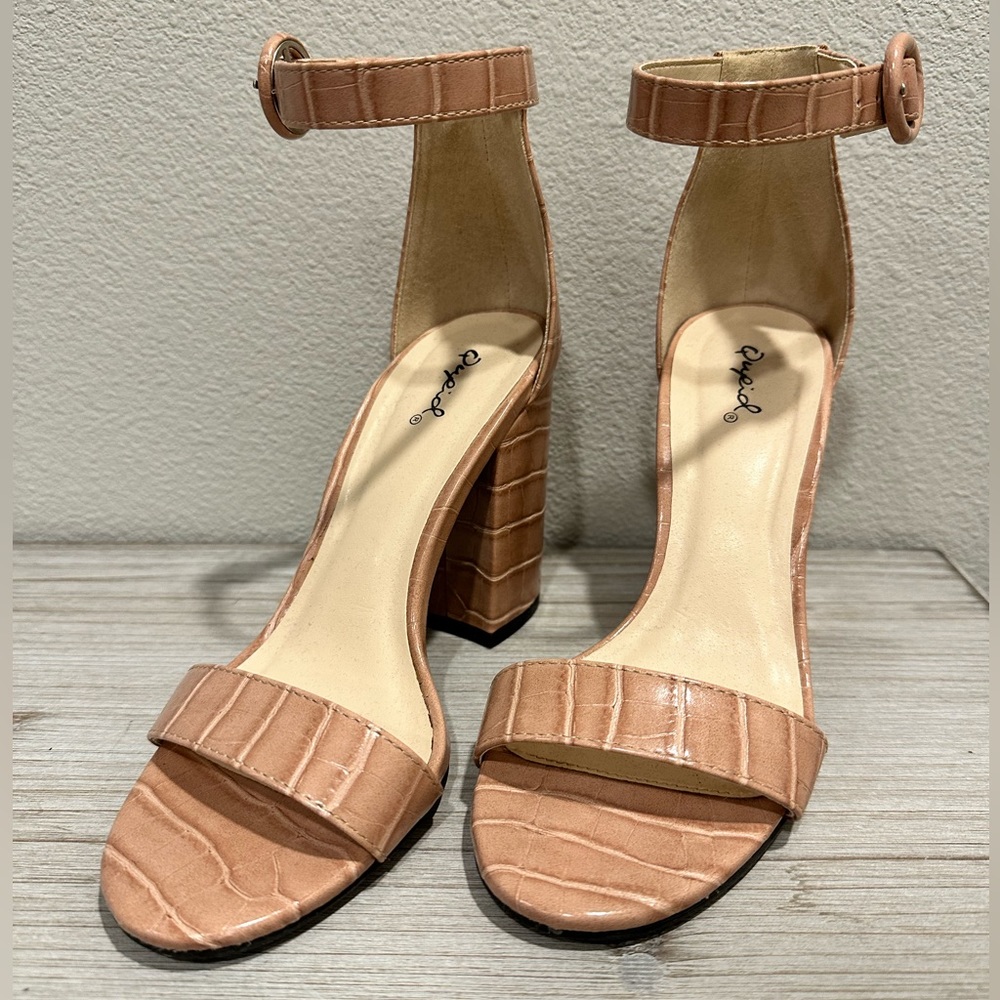 Qupid Croc Embossed Pink Heel